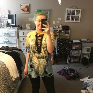 Amazing Led Zeppelin lace up distressed tee